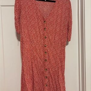 H&M Orange Pink Puff Sleeve Midi Sundress